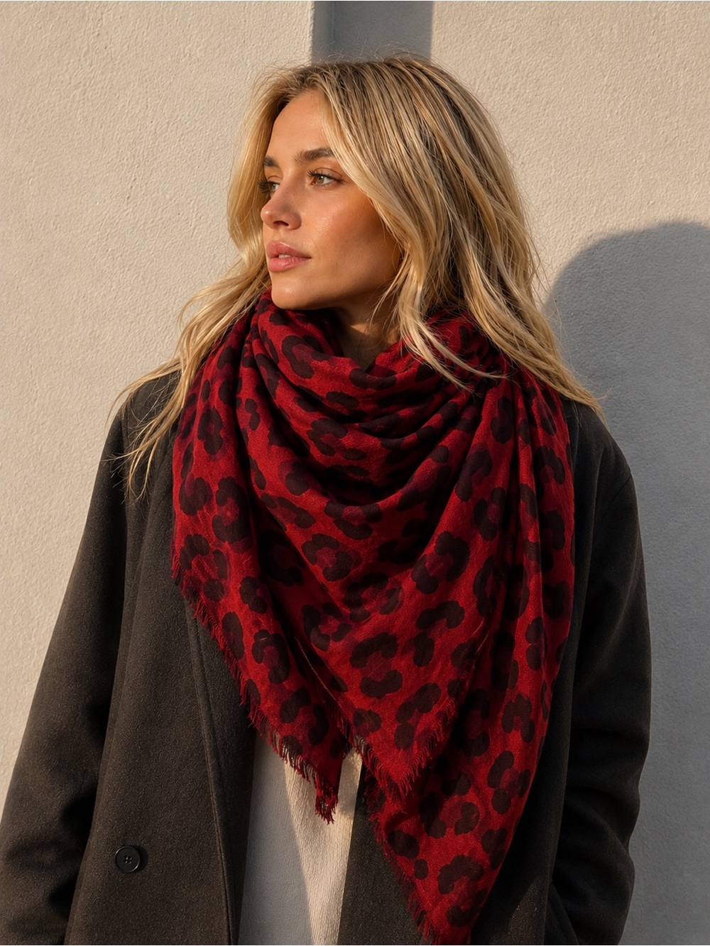 Zara Red Leopard Print Oversized Lightweight Scarf Shawl